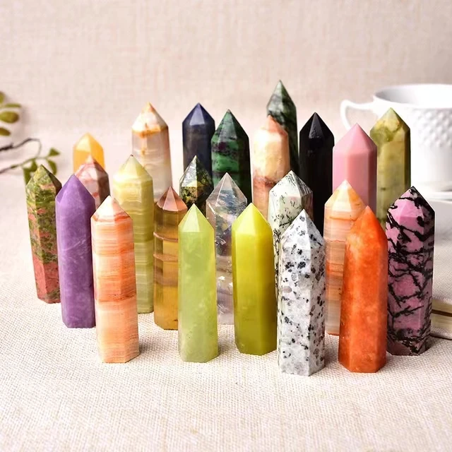 Natural Crystal Rose Quartz Point Amethyst Crystals Tower Healing Stones Hexgaonal Obelisk Wands