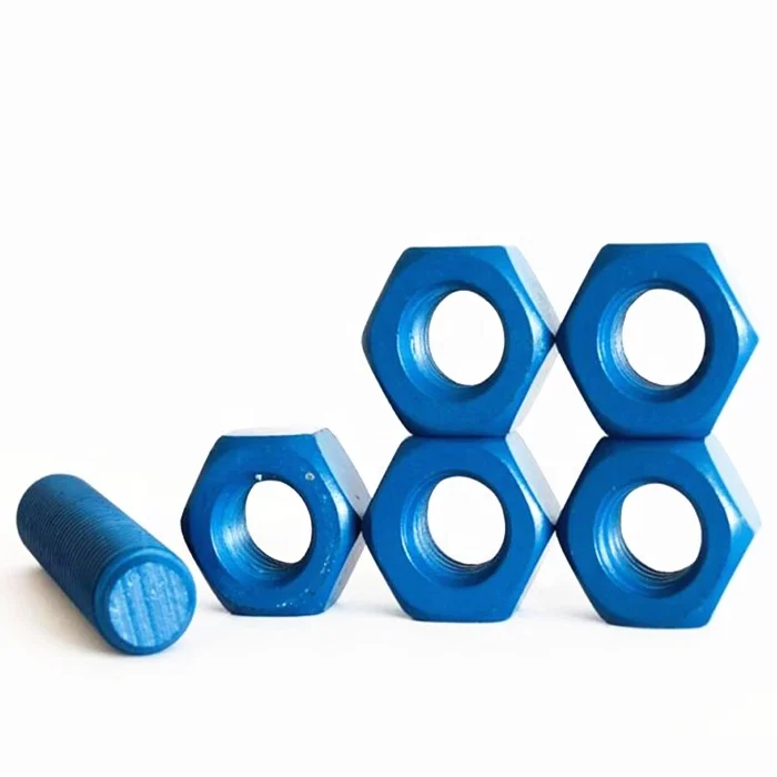 Blue Red color PTFE coating Carbon steel heavy hex nut