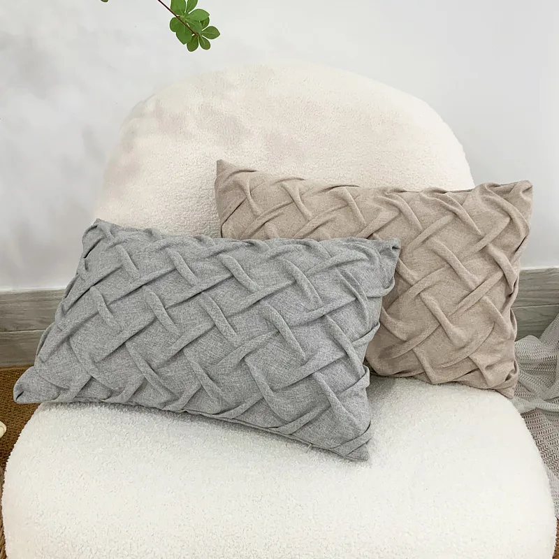 Ins Solid Chevrolet Color Cotton Hemp Wrinkled Throw Pillow Public Room Cushion Sofa Seat Waist Pillow Cushion Cover