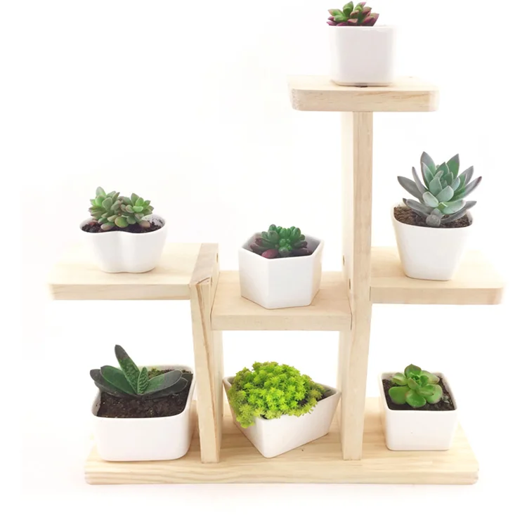 rustic wooden flower pot shelf wood rack for succulent home decor desk top organizer
