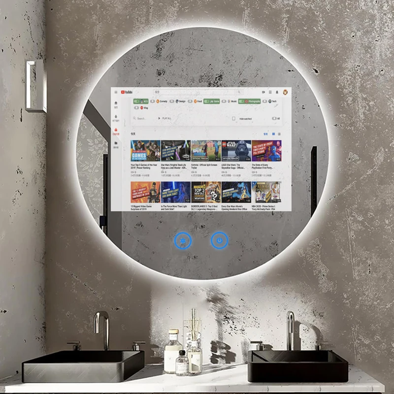 wall mounted magnifying mirror led smart mirror with speakers long length mirror tv