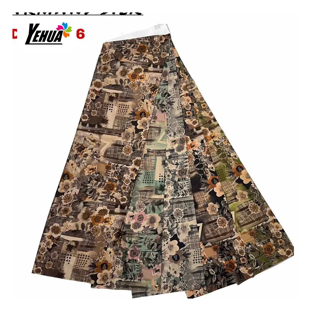 pampas skirt silk fabric silk brown digital print fabric armany silk satin fabric dress