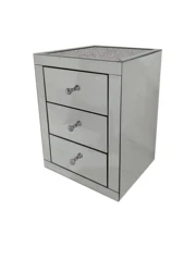 YGJS0540 Modern Home Furniture Glass Decor Crushed Diamond White bedroom Mirrored Bedside Tables with 3 Drawer