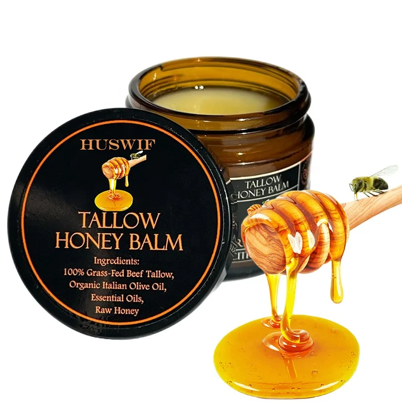 Handmade 100% Organic Grass Fed Tallow Skin Balm & Raw Wild Honey (2oz) for Hands, Face, Full Body