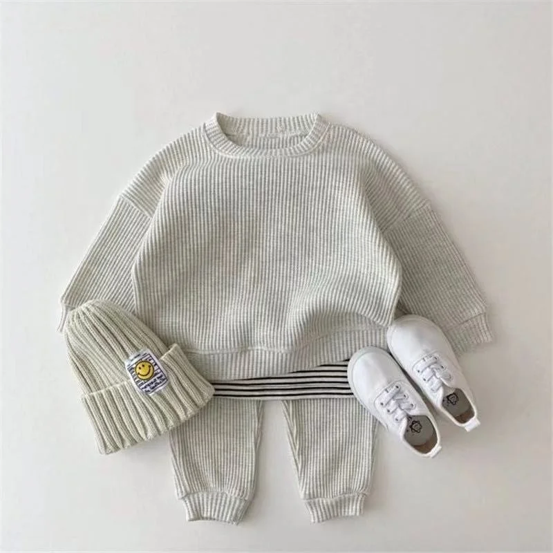 Korean Baby Cotton Knitting Clothing Kids Boys Girls Autumn Loose Tracksuit Pullover Tops+Pants 2pcs Sets