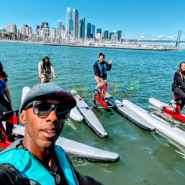 Floating weightless manual feet pedal boat water bicycle inflatable sea bike with propellers