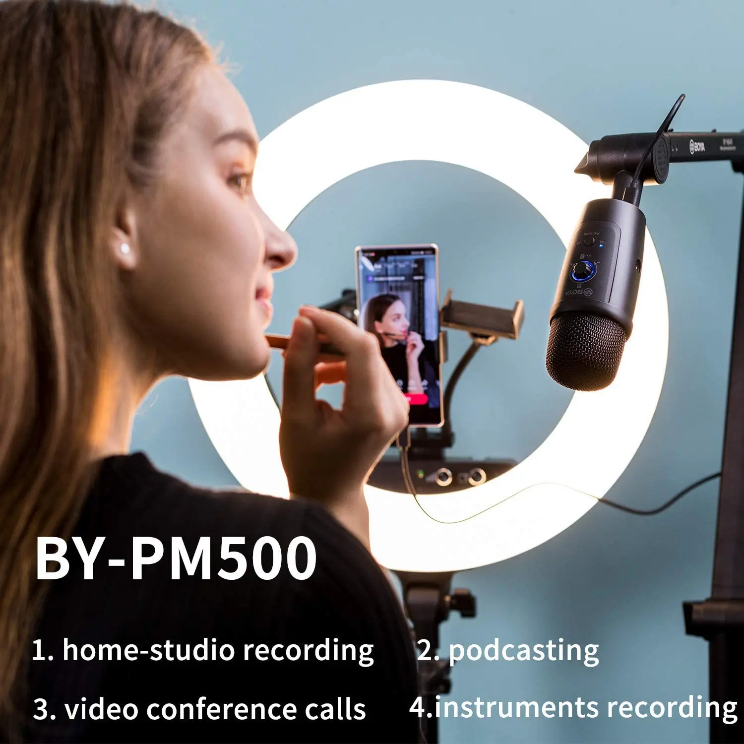 BOYA BY-PM500 Conference USB Condenser Video Microphone with Table Stand for Streaming Podcast YouTube Mac PC Smartphone USB-C