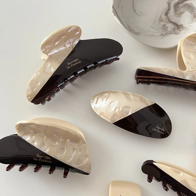 BSCI Factory YHJ Wholesale Custom Women Hair Claw Clips Light Luxury Milk Coffee Splicing Acetate Claw Clips Hair Claw