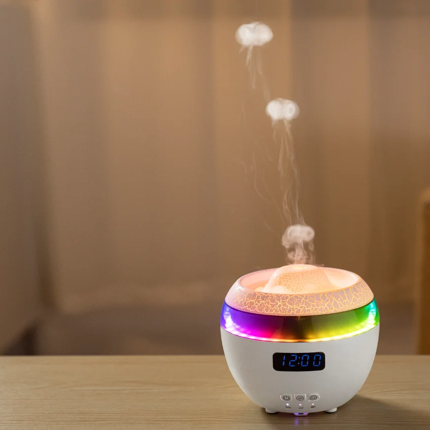 Hot Sale Multi-function Crack Volcano Spray Jellyfish Dynamic Music Rhythm Colorful Fragrance Humidifier with Remote Control