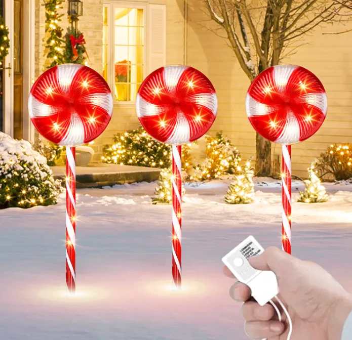 Christmas Pathway Markers Lollipops Peppermint Pathway Lights Candy Cane Lights with 8 Modes Pathway light