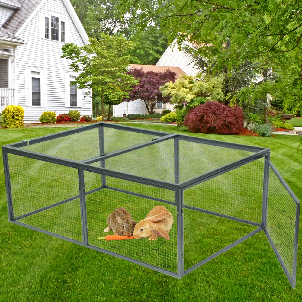 Double Door Puppy Cat Rabbit House Cage Furniture Dog Crate Kennel Outdoor Metal Pet Cages