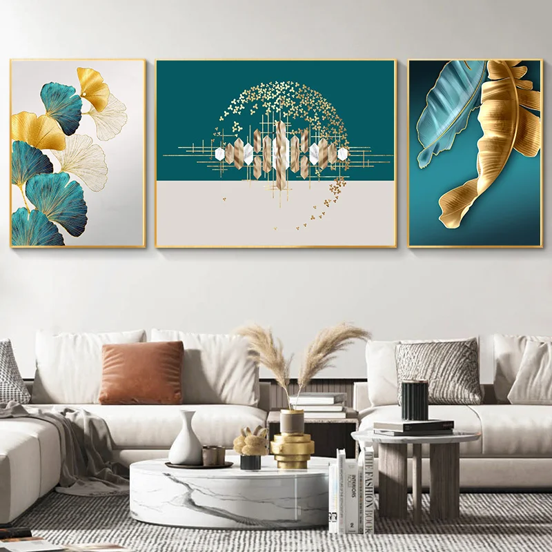 Light luxury fashion 3 pairs of painting crystal porcelain living room home office decoration printing wall art