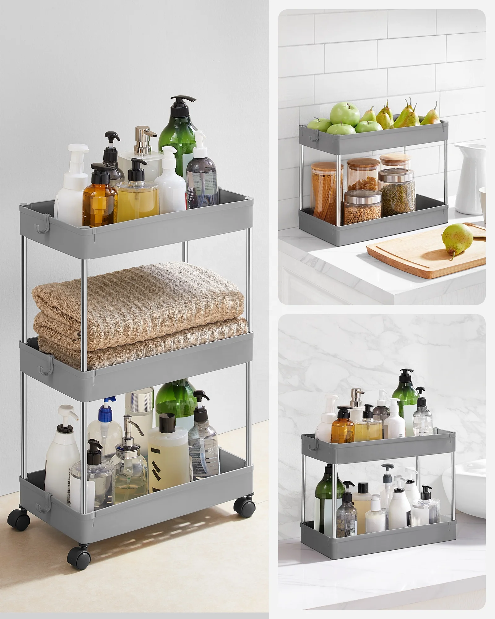 SONGMICS Narrow Storage Trolley for Kitchen Bathroom Office 3 Tier Standing Shelf Unit Storage Holders & Racks