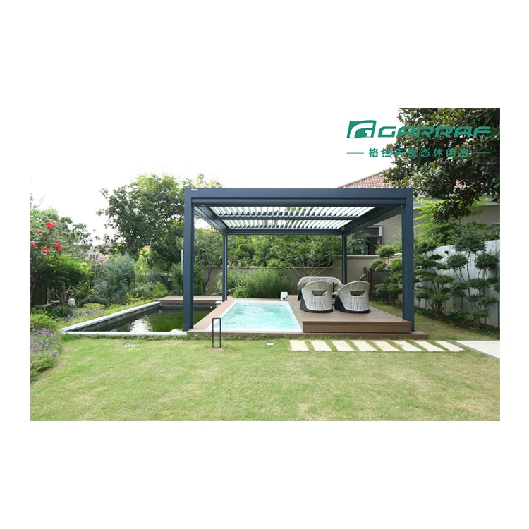 Luxury Aluminum Louver Sun Shade Pergolas Outdoor Garden Electric Automatic Waterproof Sunshade Aluminium Pergola