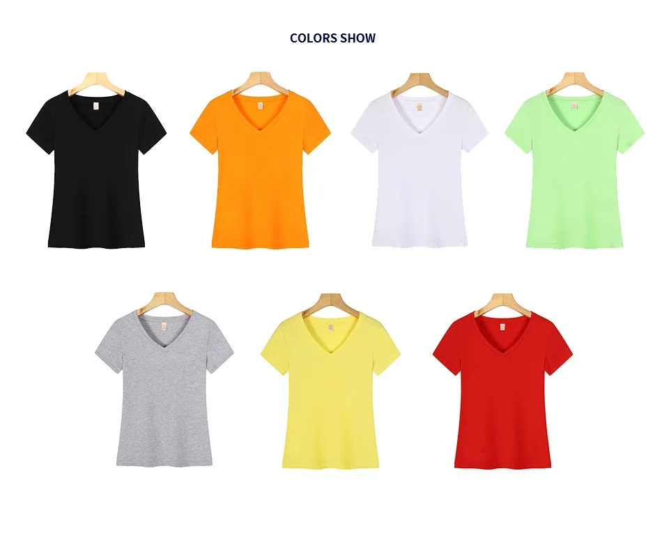 High quality Customized blank 92.2% Cotton,7.8%spandex,200GSM soft plain v-neck t shirt women for wholesale with custom printing