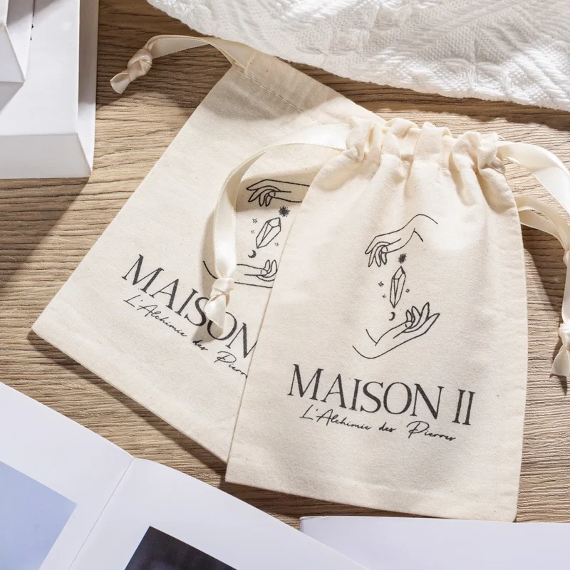 Custom Logo Organic Cotton Canvas Gift Packaging Dust Drawstring Bag