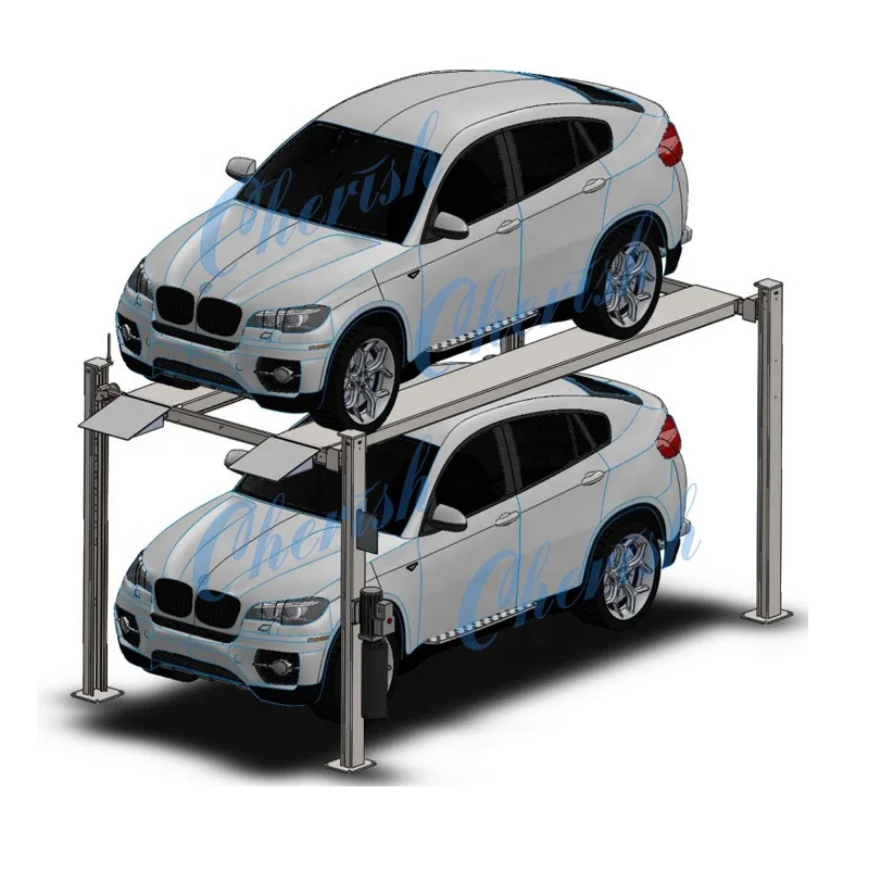 Four Post Repairing Car Lift 3000kg Heavy Loading Double Level Car Stacker Vehicle Storage Lift