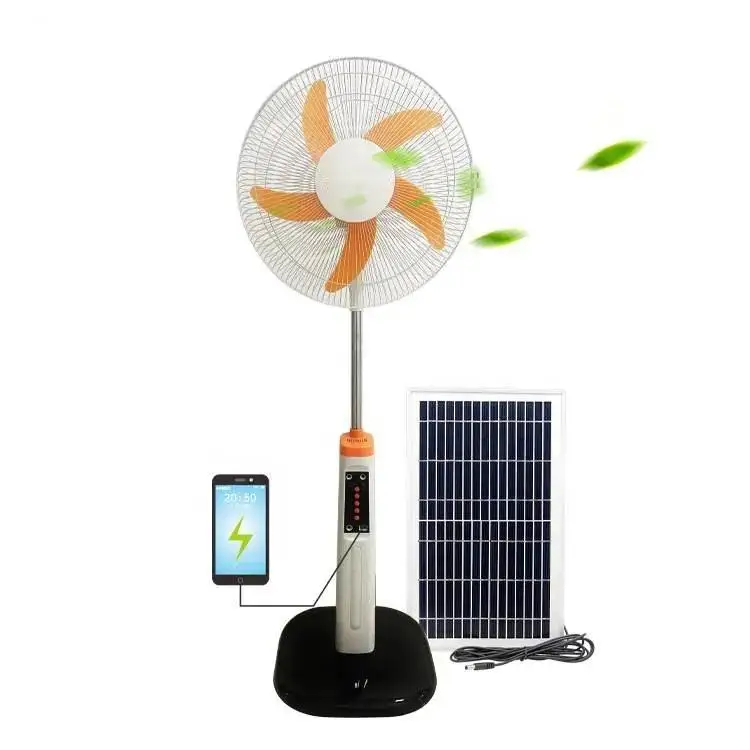 Solar Charging fan 6v 16 Inch Brushless Rechargeable Standing Battery Emergency with solar panel  Pedestal Electric Fan