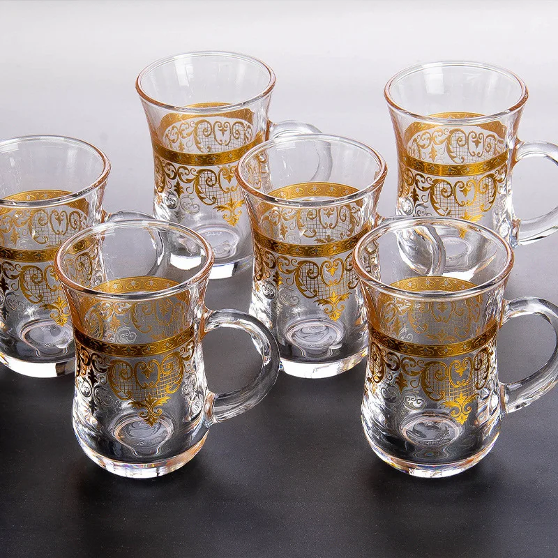 Classic Stamping Relief Gold Arabic Moroccan Style Tea Cup Sets For Gifting