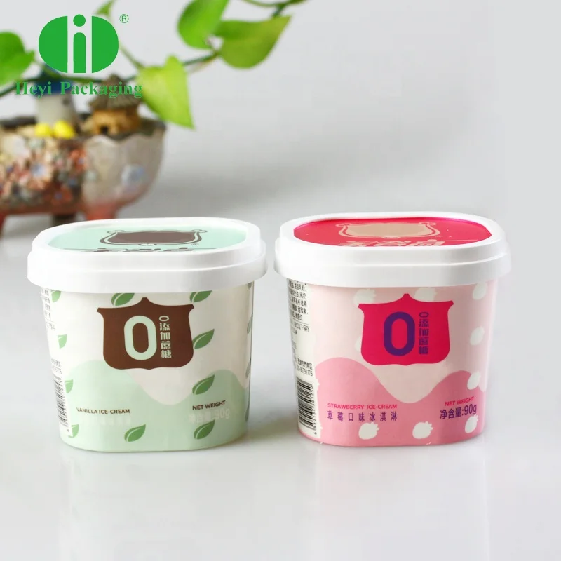 Hot selling custom printed square disposable price tub ice cream paper cups container with lid Square paper cup  customization