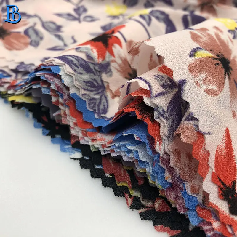 75D Como Moss Crepe Printed With Pleated Chiffon Print Fabric For Dress Trousers Skirts