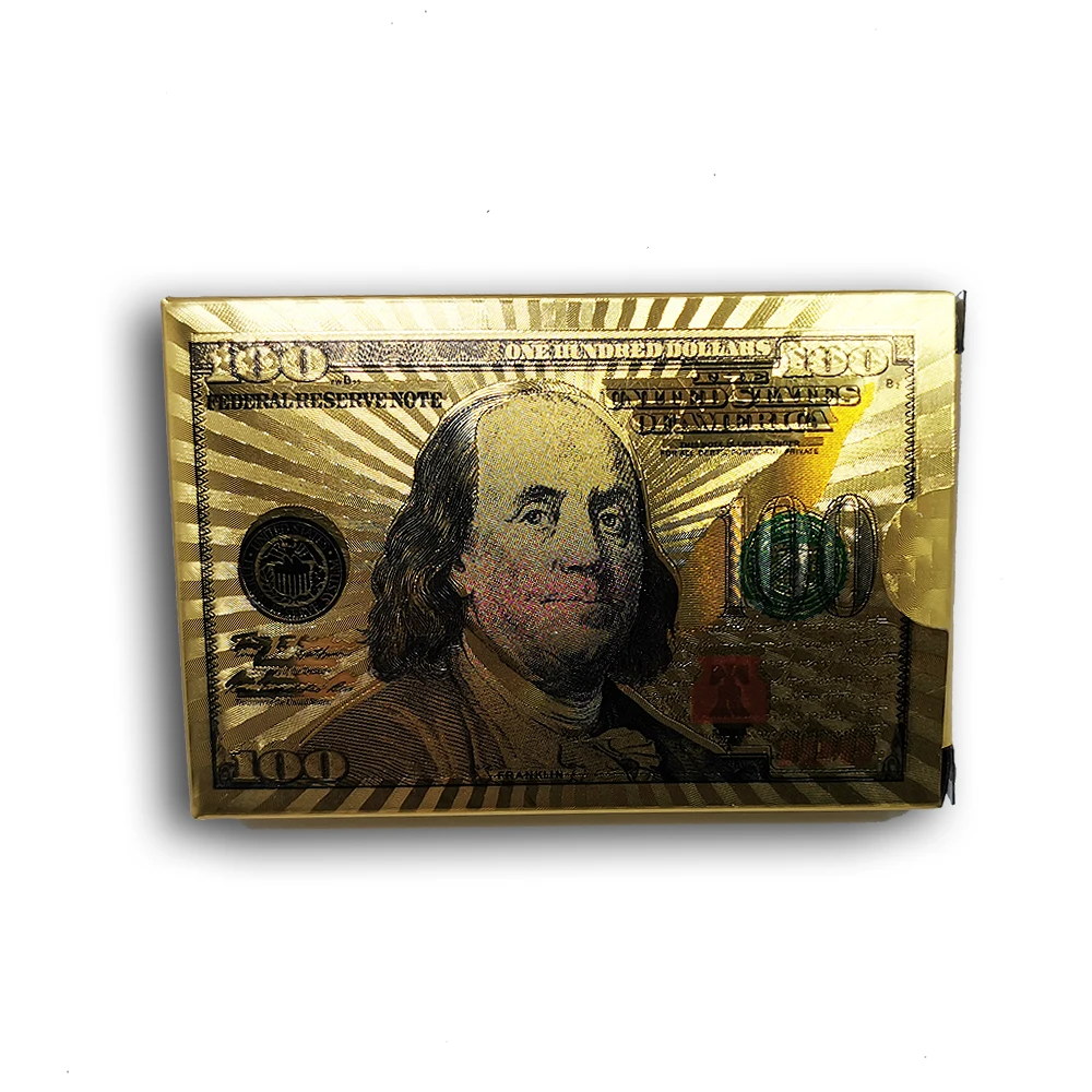 Durable Waterproof Plastic Playing Cards Gold Foil Poker US Dollar 24K Gold Foil Plated Playing Cards Deck Gift 500 Euros