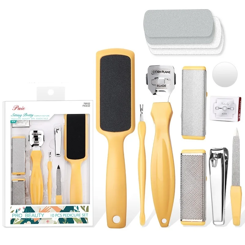 10 PCS Kit Pedicure Tools Foot Care File Scrub Callus Remover Heel Brush Pedicure Set