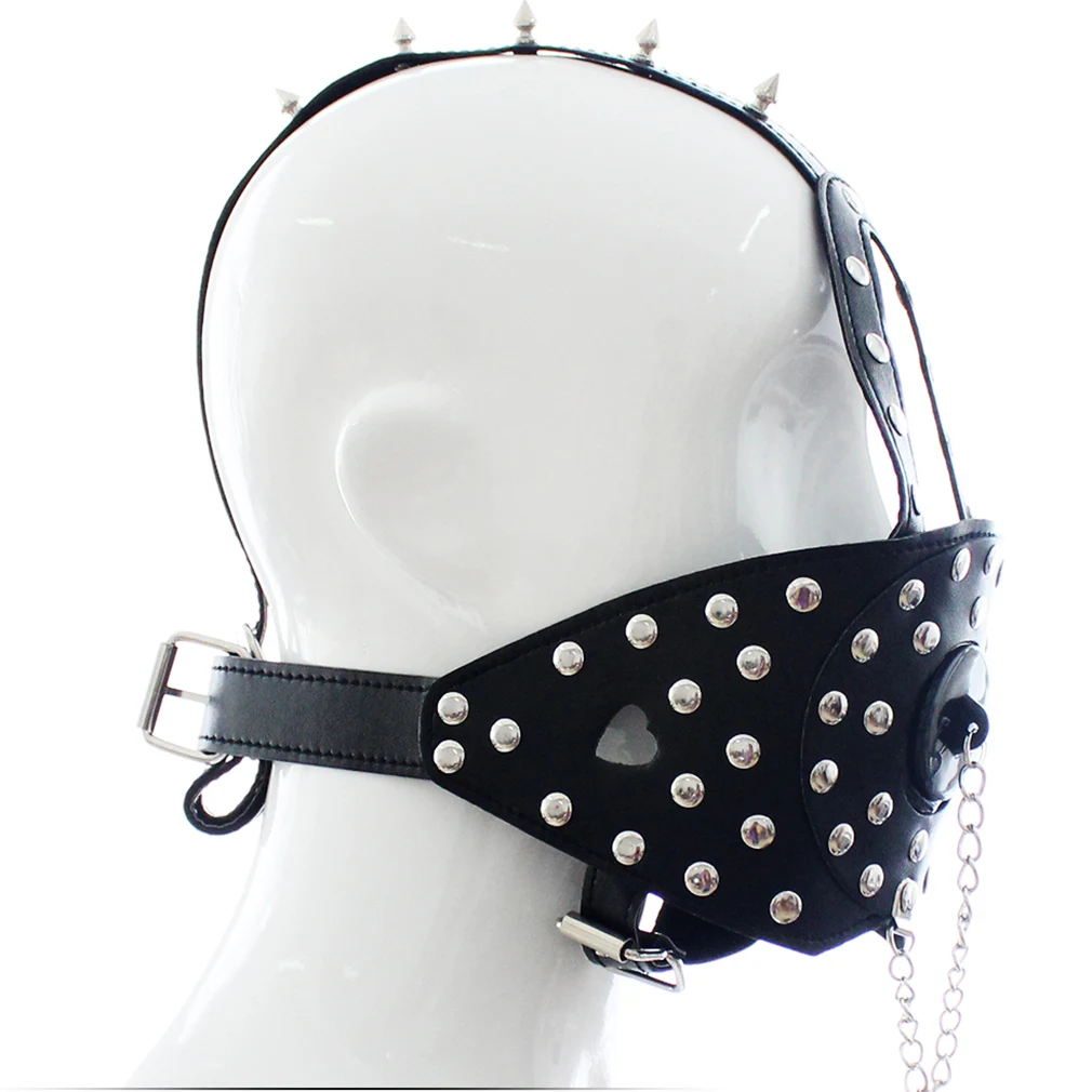 Punk Rivet BDSM Pet Slave Game Erotic Headgear Adjustable Strap Leather Headcovering Alternative Halloween Evil Masks