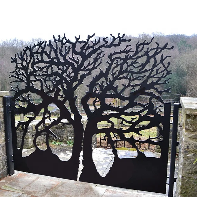main driveway entrances laser cut safety stainless steel tree design garden swing metal fence gates