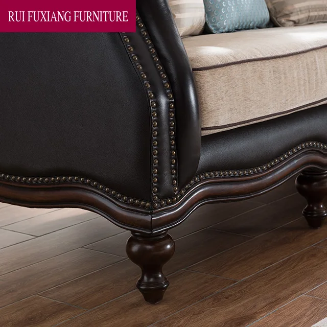 N326 American Living Room Furniture Antique Style Genuine Leather sofa set