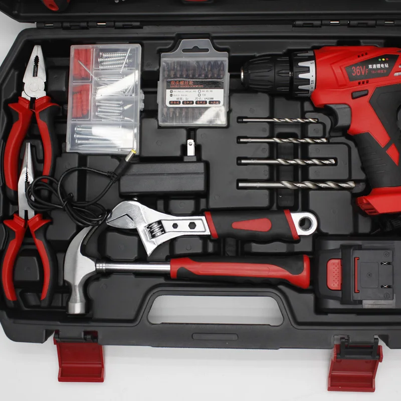 12V Electric Drill Hand Tool Set Portable Multi-functional Combination Impact Drill Lithium Hardware Auto Repair Tool Set