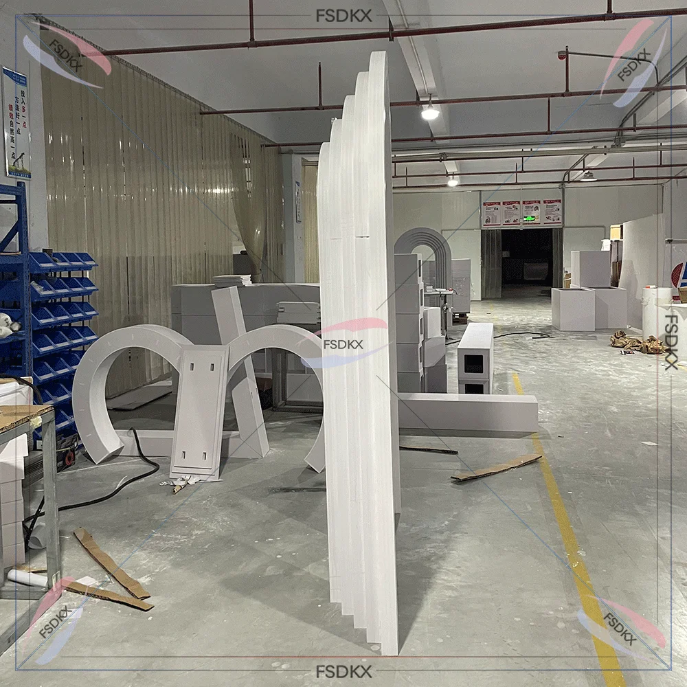 Luxury Top Quality White Pink Ripple Arc Arch Backdrop Wedding Reception Backdrop Design For Party Banquet Reception