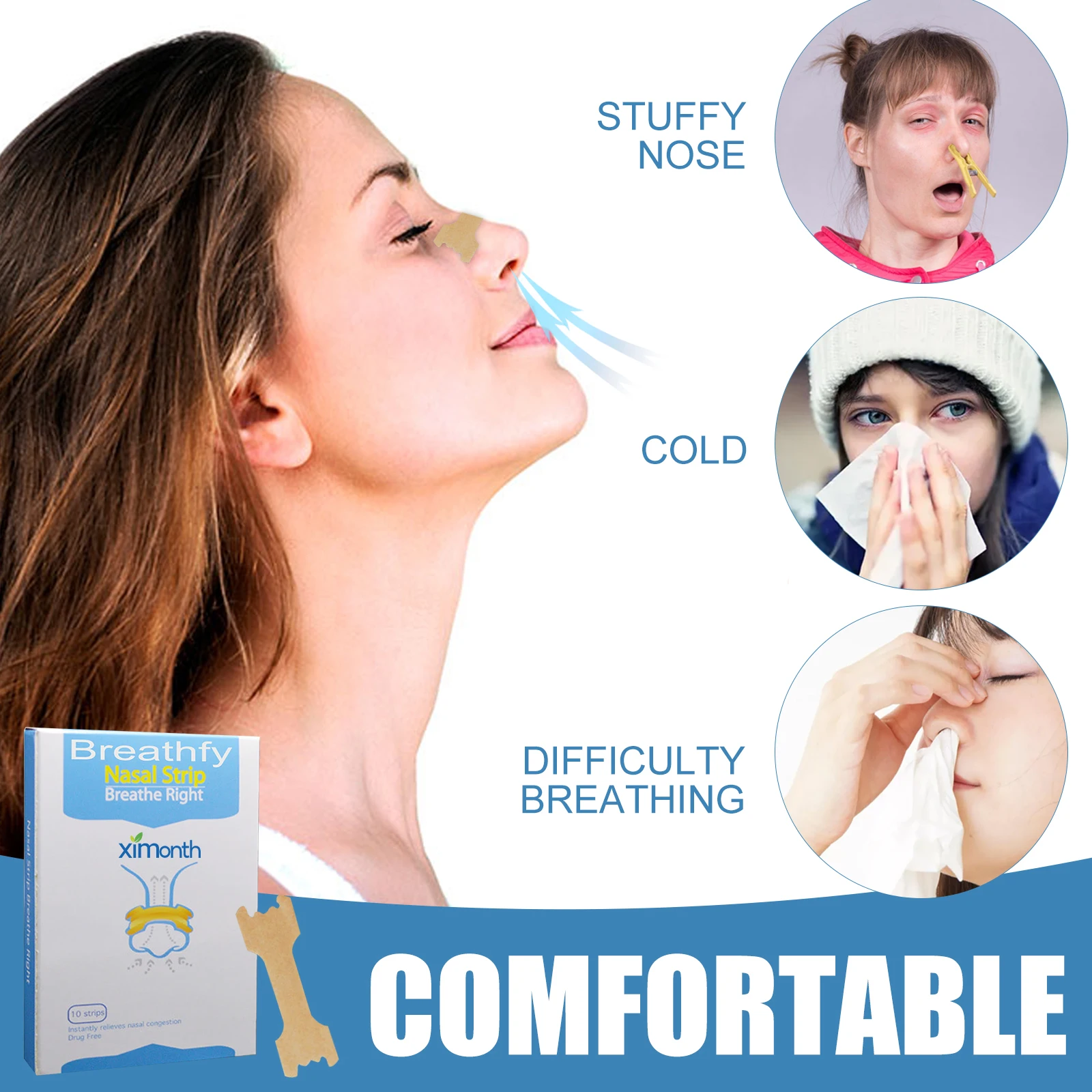 Sleep breathing nose transparent breathing strip, safe and portable elastic nose patch