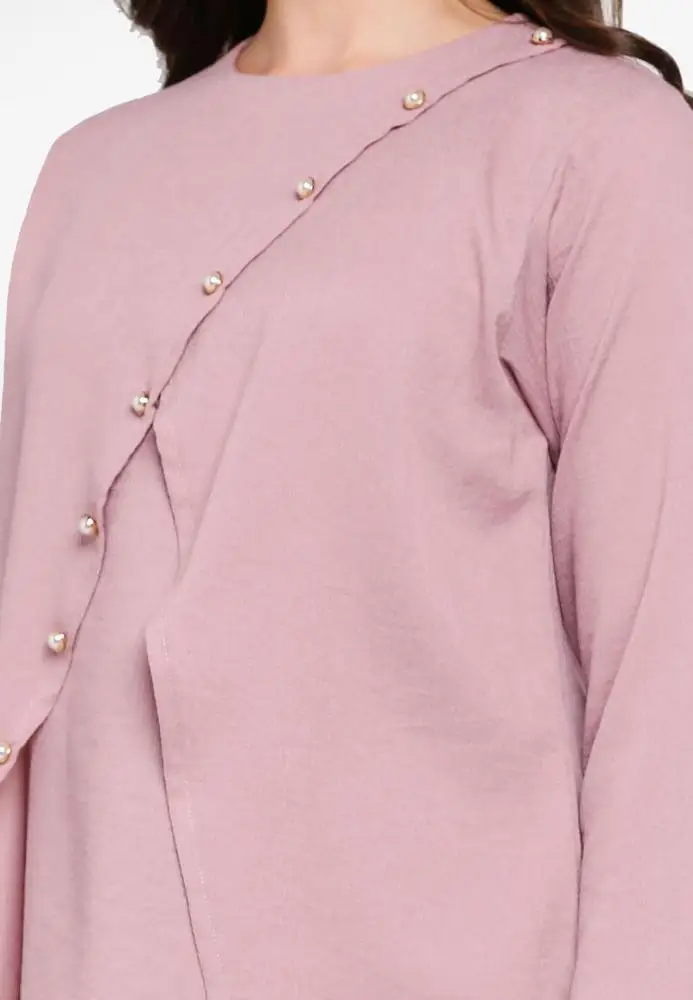 Trendy  Pearl Button Detail Baju Kurung For Women