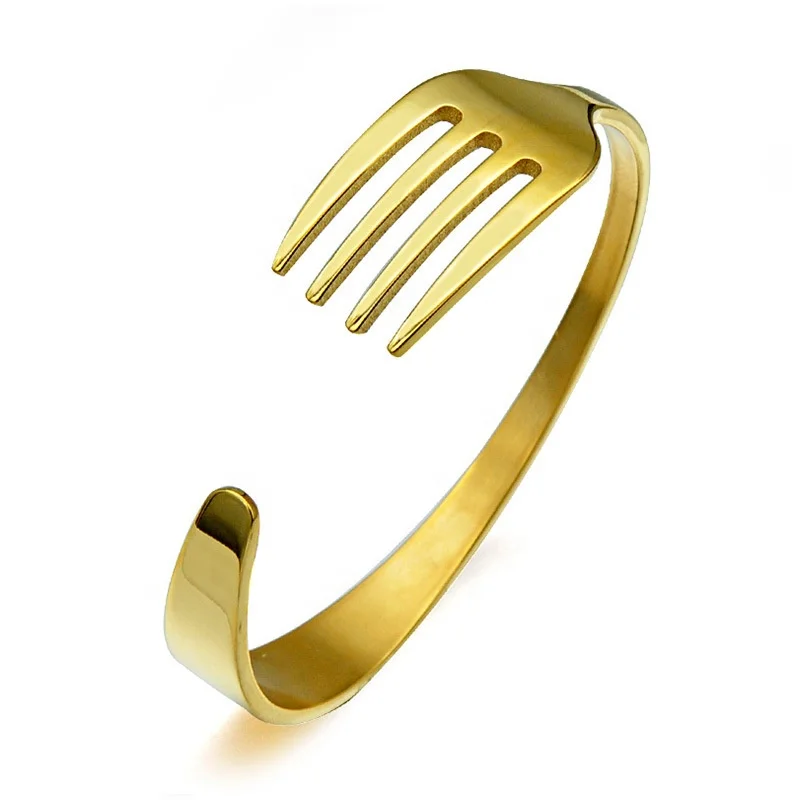 Wholesale Creative Unique Design Custom Logo Stainless Steel Tableware Cuff Armband Forks Bracelet