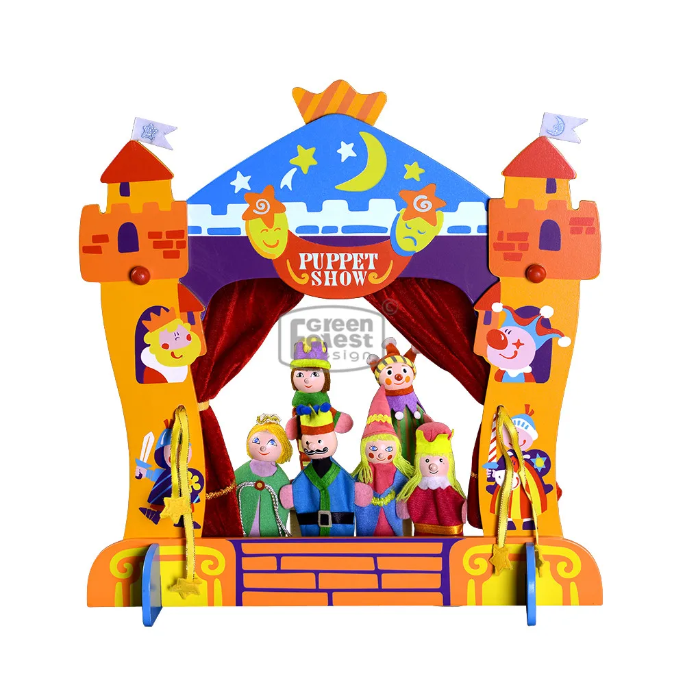 Kids Learning Toy Wood ToyTheatre Castle Role Pretend Play Set (puppets not included)