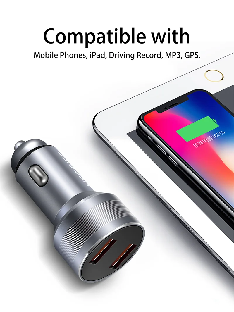 Fast Charging Car Charger QC 3.0 Dual Port Quick Charging Usb Type C Car Charger