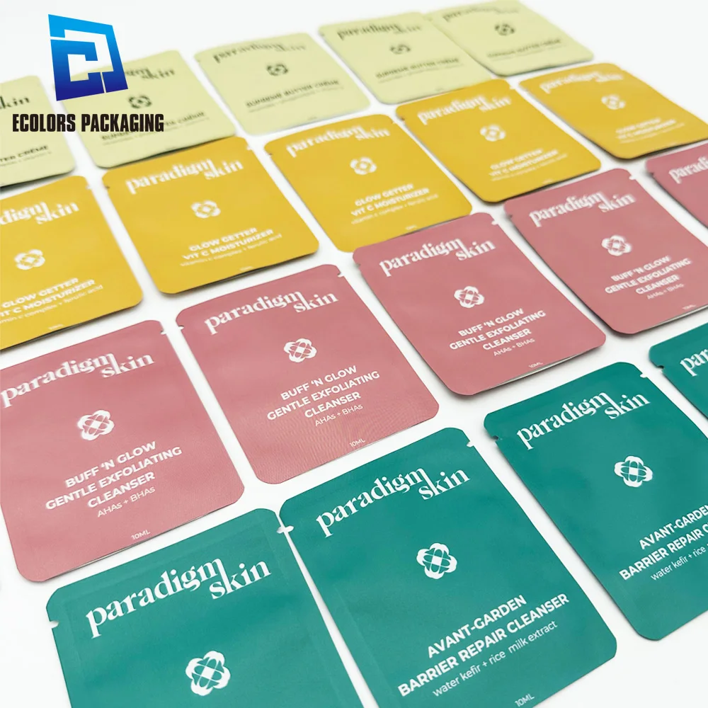 10ml flat empty liquid skincare sample aluminum foil small packets cosmetics 3 sided seal sachets plastic bags