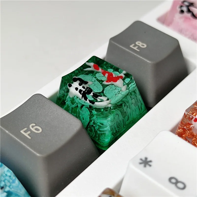 1PC Koi Resin Keycaps For Cherry Mx Switch Mechanical Gaming Keyboard Keycaps Replace Handmade Keycaps