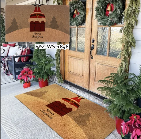 Modern PVC Coir Door Mat  Non Slip Durable Welcome Mats Christmas mat OutDoor For Front Door