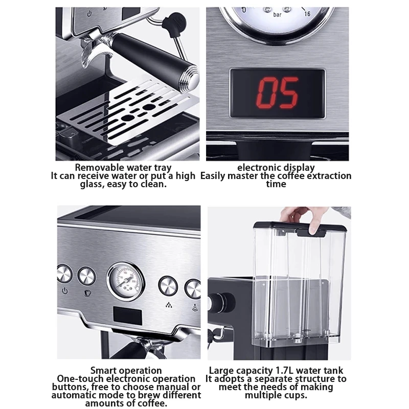 All In One Coffee Maker 15 Bar Stainless Steel Espresso Coffee Maker Machine