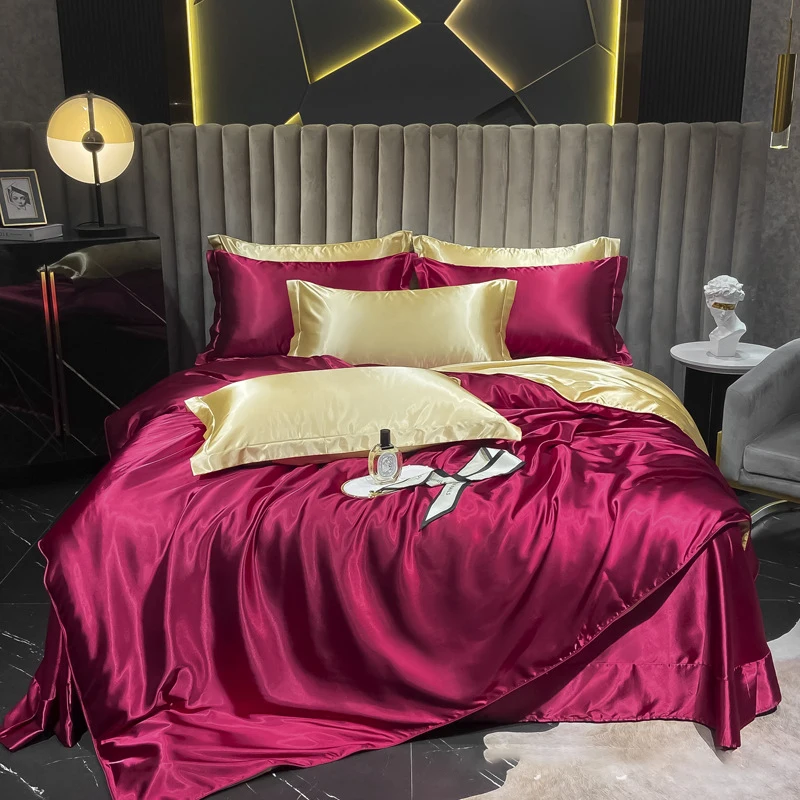 mill supply wholesalers Luxury Silk Bed Flat Sheets Silk Bedding Four Pieces Silk Bed Sheet King Queen Size