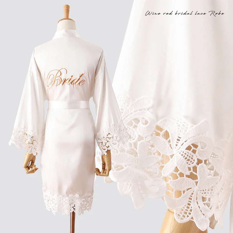 wholesale Silk  Embroidery Bridal Robes Satin Women Wedding Bride And Bridesmaid Robes