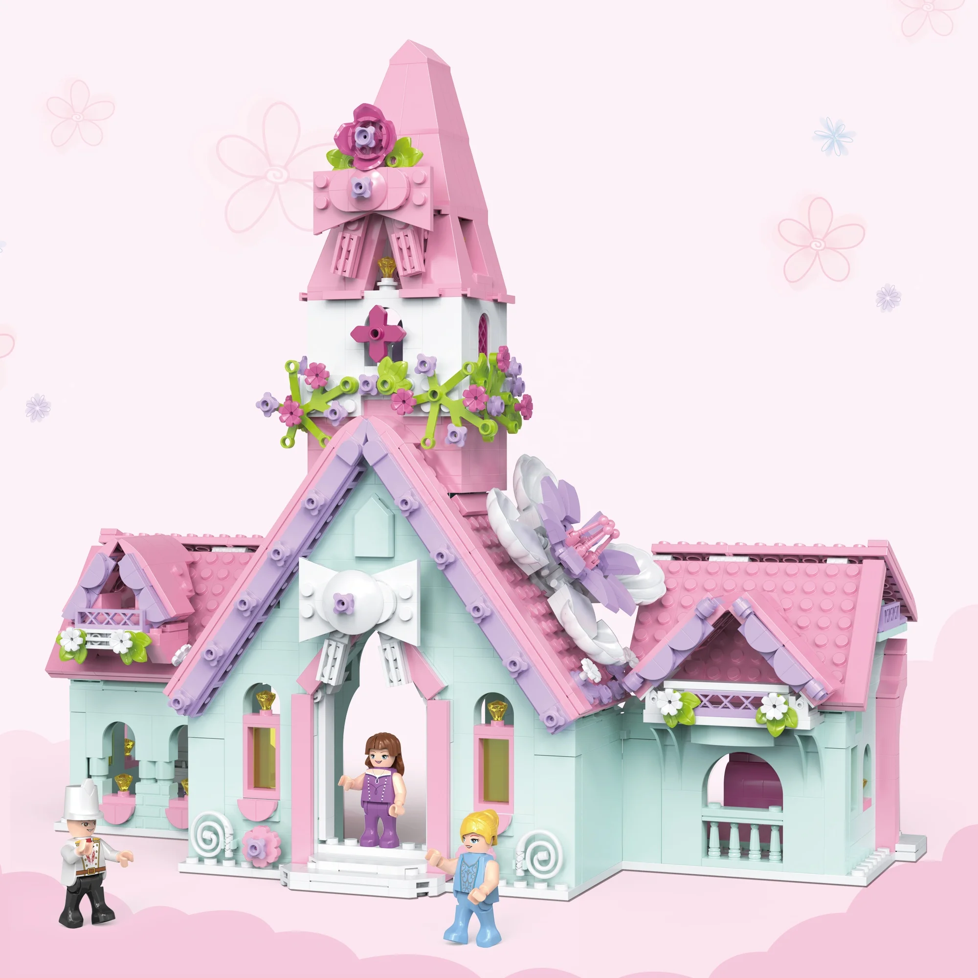 Wholesale COGO 4586 Pink Castle Building Blocks Street View Toys for Girls Birthday Gifts