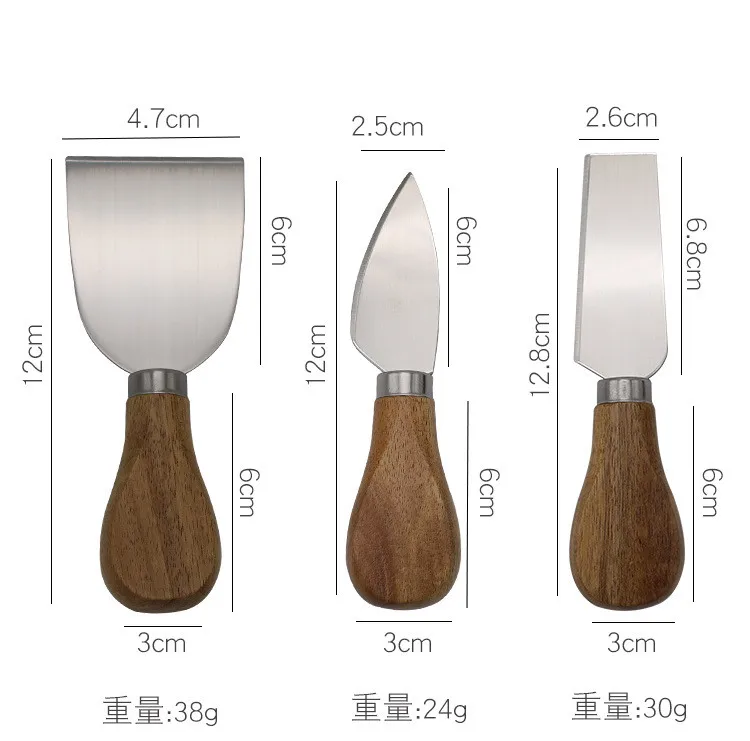 High Quality Cheese Tools Cutter Mini Butter Spreader Forks Acacia Wood Handle Cheese Knife Set with Box