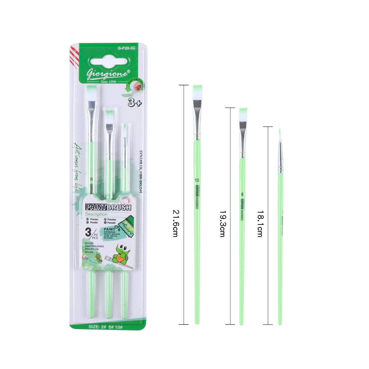 Giorgione 3Pcs Paint Brush Flat Round Shape Nylon Paintbrush Set for Acrylic Oil Watercolor and Gouache