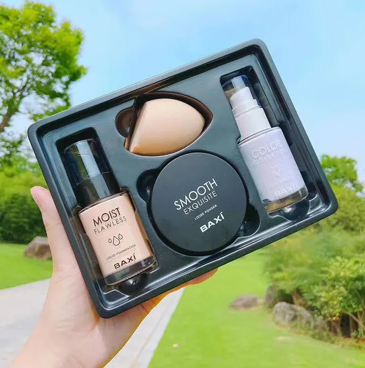 BAXI набор для макияжа Косметика оригинальная губка свободная пудра грунтовка для лица Жидкая Основа 4 в 1 Сияющий минеральный мерцающий косметический набор