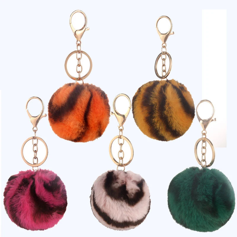 8cm mixed color leopard print gold metal chain diy bag pendant furry ball