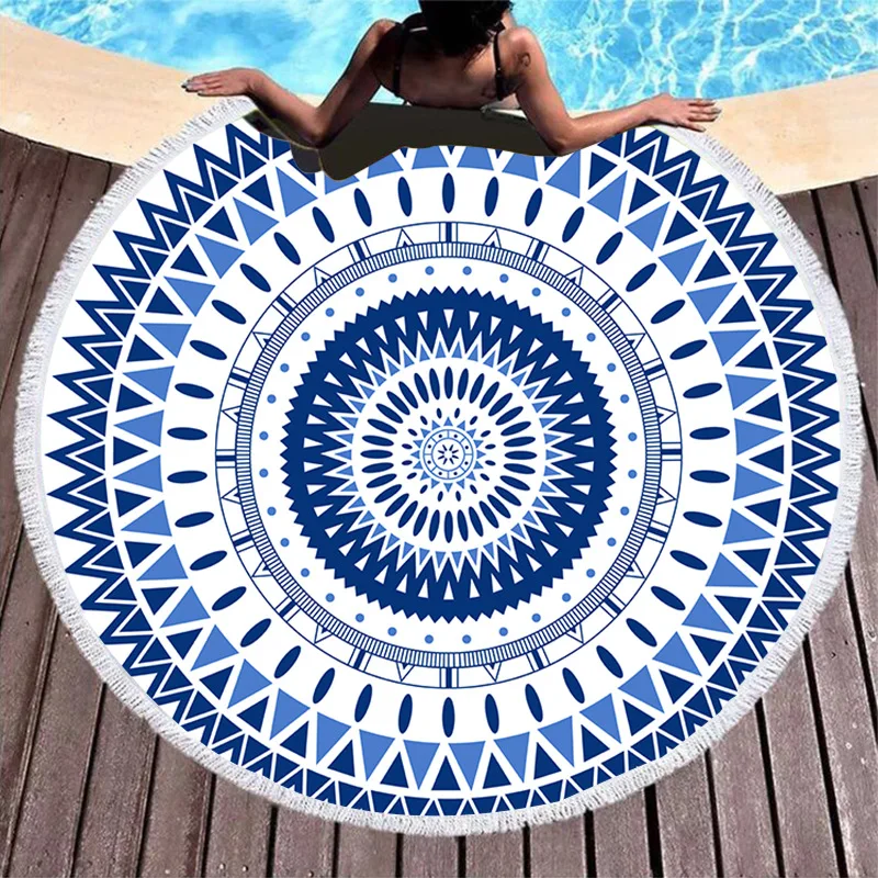 Custom High Quality Cheap Price Full Printed 150*150cm Round Beach Towel Customized Woven Microfiber Fabric Beach Towel