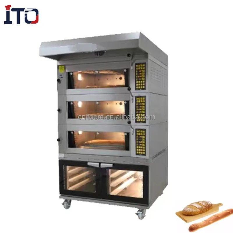 Commercial 3 DECK 6 TRAYS Electric Stainless Steel Bread Baking Oven Deck Oven With Proofer
